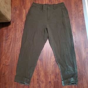 A New Day Womens Ankle Pants Cuffed Stretch Waist Olive Green Size 14